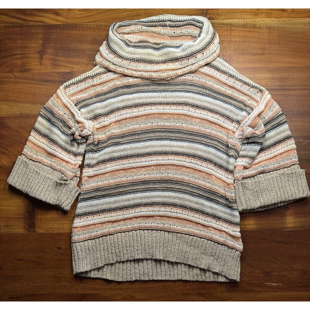Calvin Klein Cowl Neck Sweater Womens Large L Striped Open Knit Short Sleeve Top